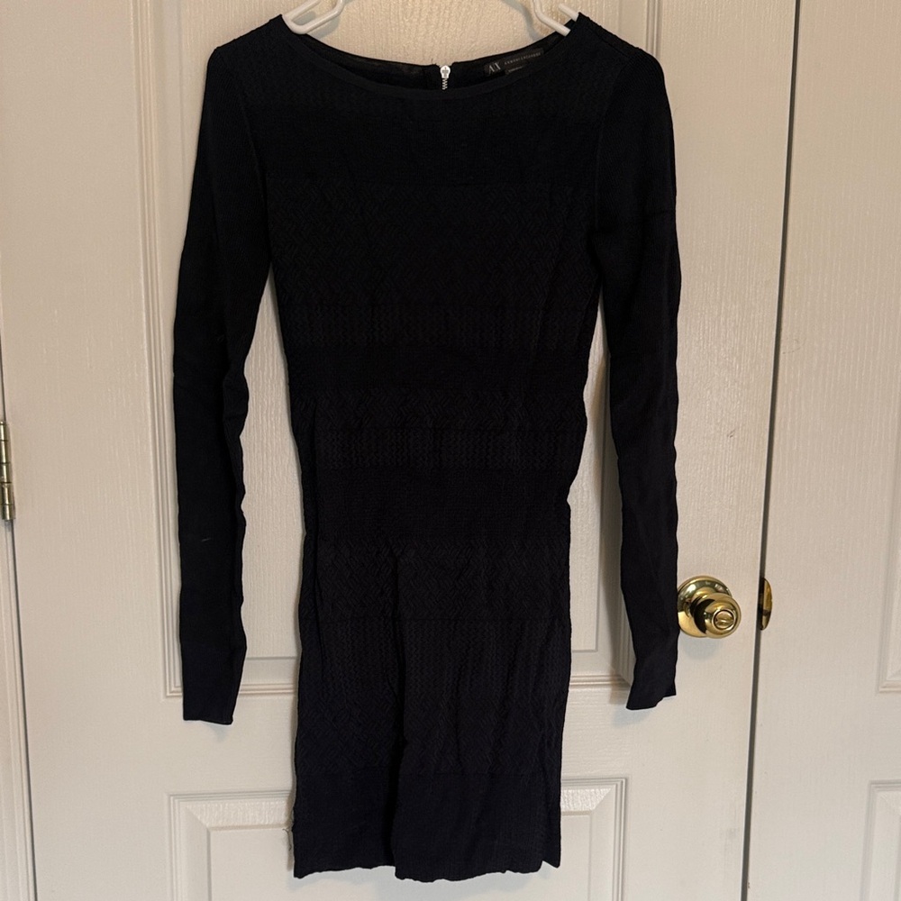 Armani Exchange Elegant Navy Blue Fitted Knit Dress